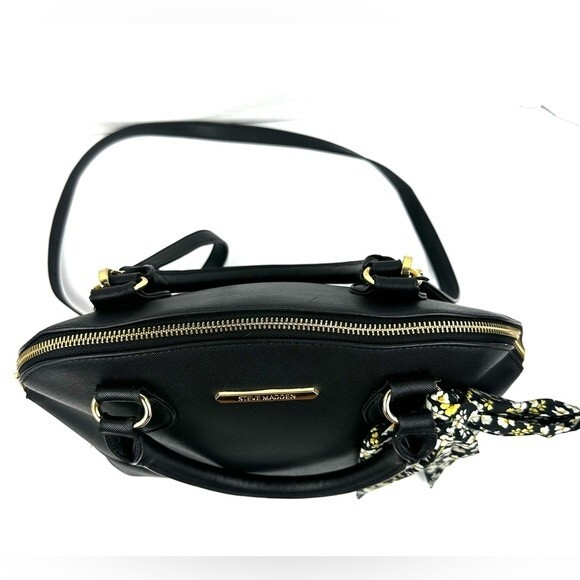 Steve Madden Black Large Dome Crossbody Bag with Gold Hardware/scarf accessorie - Picture 9 of 16